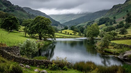 Fototapeta premium The Pastoral English Lake District with a Tranquil Lake