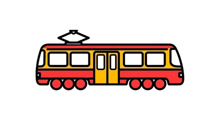 Brightly colored cartoon tram illustration perfect for transportation projects, educational content, and urban design concepts, evoking travel and city life
