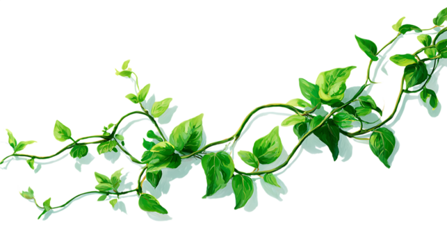 Green ivy vine with twisting stems isolated on white background. 