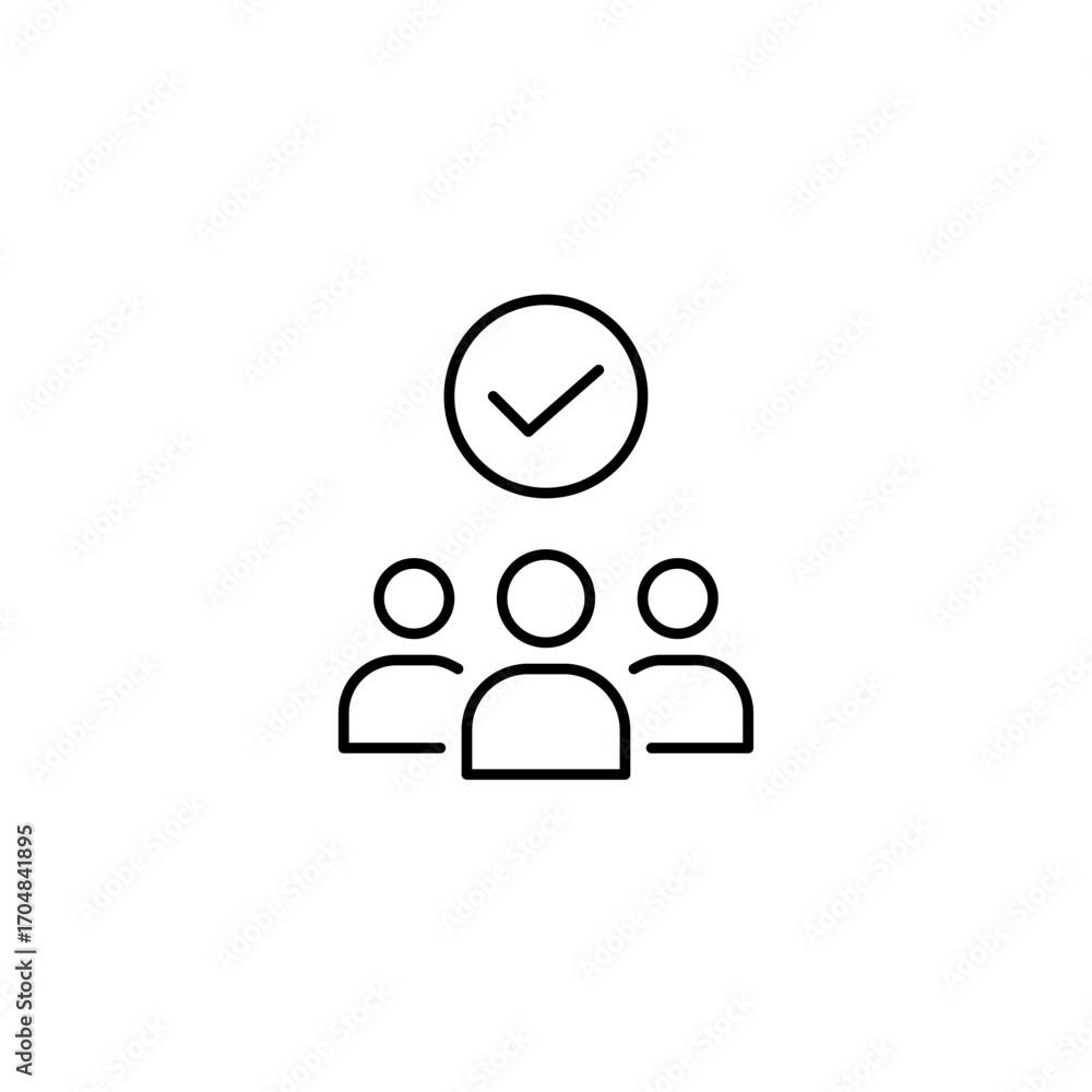 Poster group of users and checkmark. membership approved, secure community access. pixel perfect, editable 