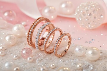 Stacked Rose Gold Diamond Rings with Pearls jewelry