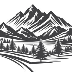 Adventure camping vector with mountain, tent, and nature scene. Minimal mountain camping artwork ideal for outdoor lovers.