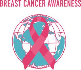 Pink ribbon world globe for breast cancer awareness month