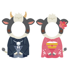 晴れ姿の丑年のキャラクター　男女　フォトフレーム