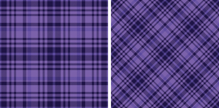 Seamless purple color check pattern. Repeating patern plaid. Checkered design for prints. Repeated tartan fabric. Vector scottish fabriс. Ekose texture. Madras flannel. Checker line. Stripe gingham