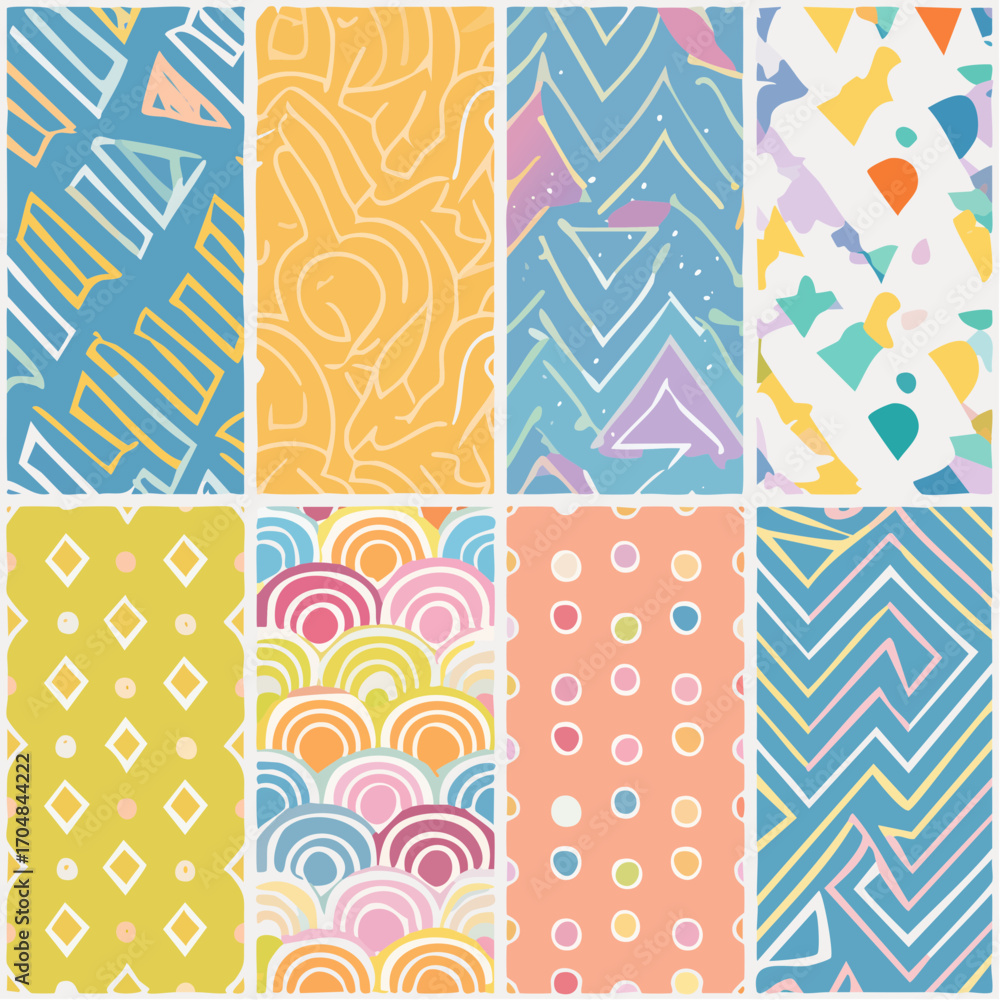 Poster childish style pattern. simple lines abstract shapes doodles stripes seamless textile design project