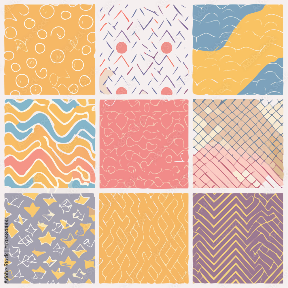 Poster childish style pattern. simple lines abstract shapes doodles stripes seamless textile design project
