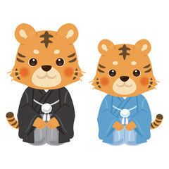晴れ姿の寅年のキャラクター　親子