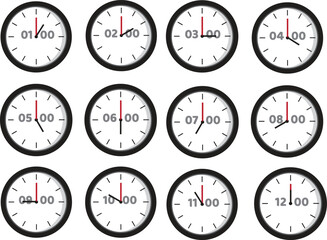a clock that shows 1 to 12 o'clock (24 hours)