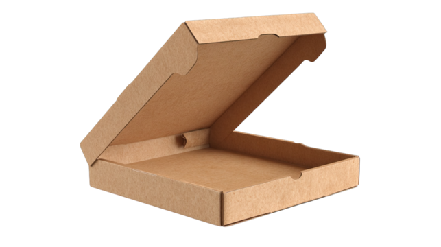 Empty light brown pizza box open
