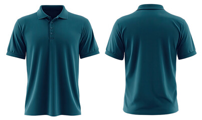 Teal polo shirt, front and back views