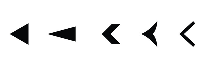 Arrows set black. arrows pointing to the left icon set. vector set of trendy black arrows in flat style. collection of simple vector arrows. cursors icons. vector illustration. eps 10.