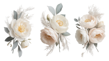 Elegant white peony flower arrangements isolated on transparent background