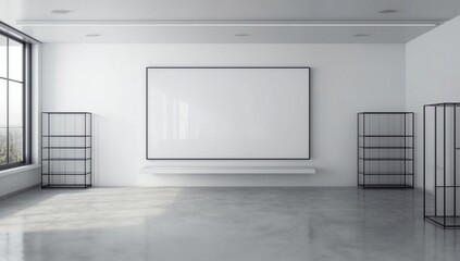 Contemporary exhibition interior with blank poster 