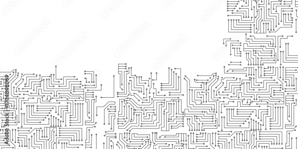 Poster abstract black circuit board technology connected lines electronics elements.