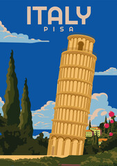 Pisa Italy Vintage Travel Illustration
