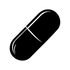 Black and White Illustration of an Isolated Capsule Pill on White Background
