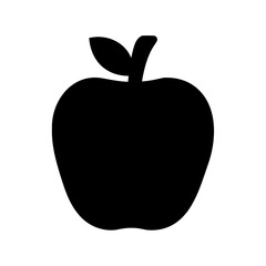 Minimalist black silhouette of an apple with a leaf and stem