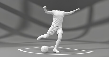 Monochrome 3d Render of Headless Soccer Player Kicking Ball