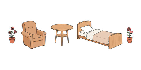 Bedroom setup with cozy furniture illustration art