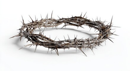 Fototapeta premium The Crown of Thorns: A poignant symbol of sacrifice and religious devotion, the intricately crafted crown of thorns lies in solemn repose, evoking feelings of contemplation and reverence.Genetative Ai