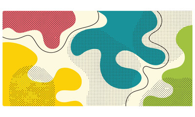 Fototapeta premium A modern and artistic abstract background with flowing liquid shapes in green, yellow, and red with wavy line details. vector illustration