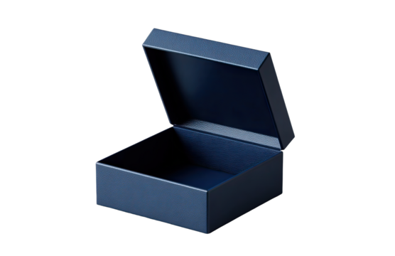 Open navy blue box, empty interior