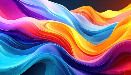 Abstract Gradient Mesh with Glowing Edges Soft Shadows and Dynamic Wavy Shapes in Vibrant Pink Purple Orange and Blue Colors on a Dark Background