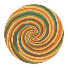 A vibrant and hypnotic retro swirl in a 70s color palette, creating a psychedelic spinning lollipop candy effect. vector illustration
