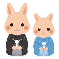 晴れ姿の卯年のキャラクター　親子