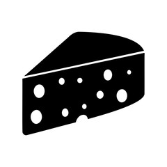 Black and white vector image of a piece of cheese with holes