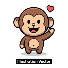 Cheerful Cartoon Monkey with Heart A Playful Vector Illustration for Kids