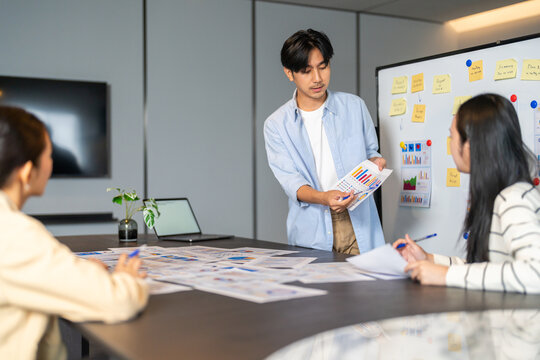 Asian young professionals meeting on laptop, inclusive teamwork business training, leadership development, marketing skills seminar, new gen workforce, cultural communication and digital learning - Powered by Adobe