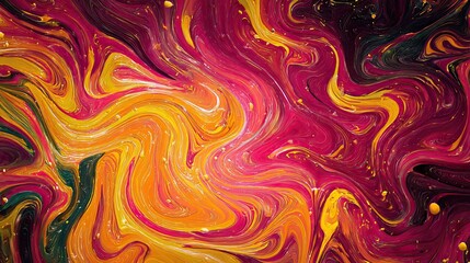 Obraz premium Vibrant Swirling Patterns of Red, Orange and Yellow Paint Creating a Textured Abstract Background for Artistic Use