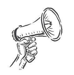 illustration of a loudspeaker being held with great effort