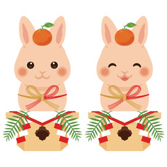 鏡餅に扮した卯年のキャラクター