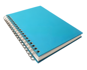 spiral bound notebook with blue cover  