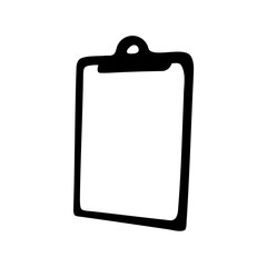 Black and white illustration of a blank clipboard, simple and modern design