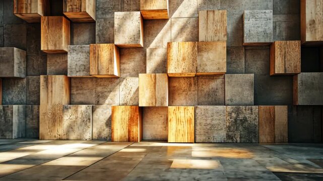 Abstract Wooden and Concrete Blocks.