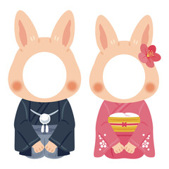 晴れ姿の卯年のキャラクター　男女　フォトフレーム