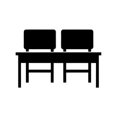 A minimalist silhouette depiction of a two seat waiting room bench
