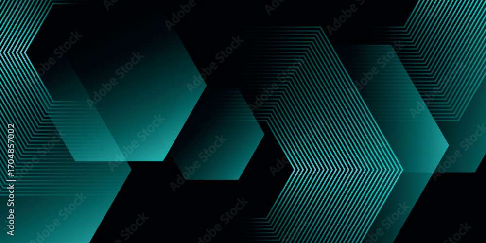 Aufkleber black abstract background with overlapping blue gradient hexagon effect decoration layers. modern li