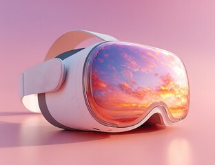 VR Headset Reflecting a Sunset Sky