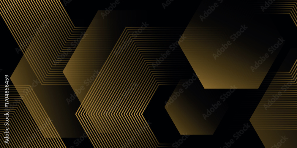 Poster black abstract background with overlapping brown gradient hexagon effect decorative layers. modern l