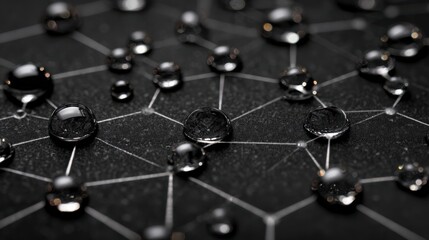 Molecular Connection:A macro shot,an intricate web of molecular connections, rendered in  detail with water droplets glistening, representing science, technology, and connectivity.Genetative Ai