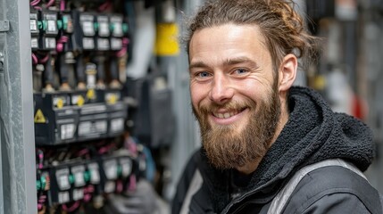 Professional plumber fixing the water heater in the boiler room while doing maintenance of the heating system and checking pressure gauge