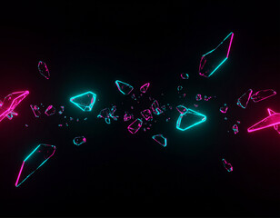 Abstract glass shards floating in dark space