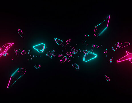Abstract glass shards floating in dark space