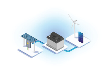 Modern isometric illustration of a house using solar panels with renewable energy.  Suitable for Diagrams, Game Asset, And Other asset