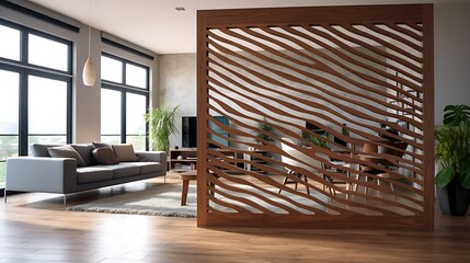 Serene Interior with Modern Wooden Screen and Natural Light for Home Design Inspiration